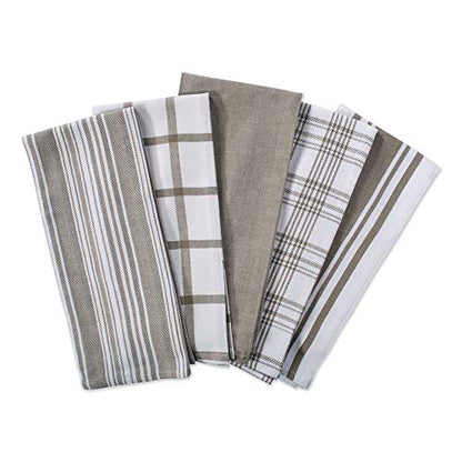 DII Assorted Woven, Kitchen Dishtowel Set, 18x28, Brown, 5 Piece - color: Brown