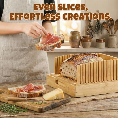 10.5" Extra Wide Bamboo Bread Slicer Guide with Crumb Catcher Board - Premium Wood Cutter & Serving Tray for Homemade Artisan Loaves, Kitchen Gadget Gifts for Bakers