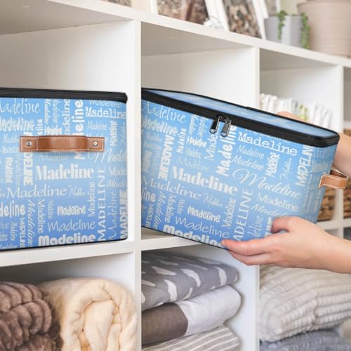 Custom Storage Basket with Name, Personalized Keepsake Box,Blue | Foldable Fabric Gradient Large Memory Bin with Handle Lid Lightweight Waterproof Dustproof, 14"L x 10.2"W x 10.4"H - color: Option 24
