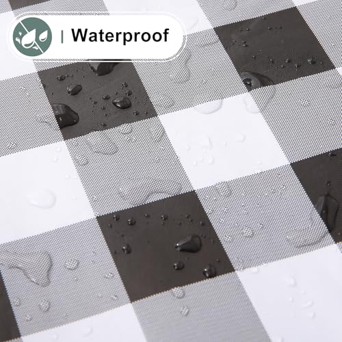 Round Waterproof Vinyl Table Cloth, Buffalo Flannel Backed Tablecloth, Wipeable Plastic Table Cover for Dinner, Kitchen, Picnic (60", Black and White) - color: Black and White, size: 60" (Round)