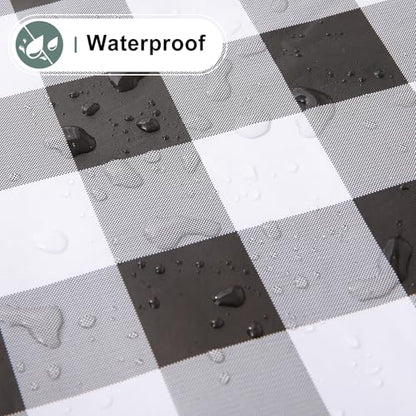 Round Waterproof Vinyl Table Cloth, Buffalo Flannel Backed Tablecloth, Wipeable Plastic Table Cover for Dinner, Kitchen, Picnic (60", Black and White) - color: Black and White, size: 60" (Round)