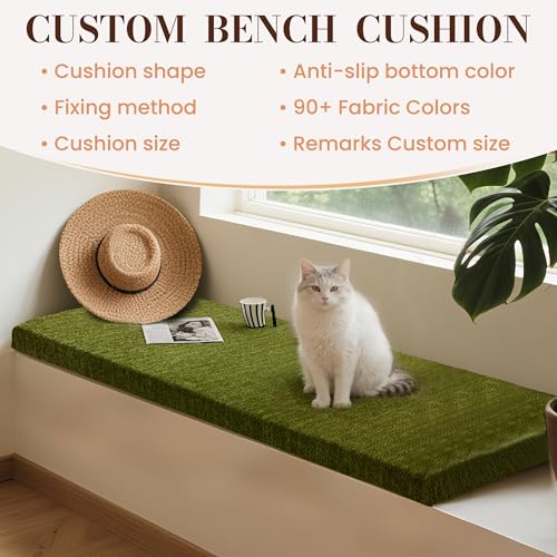 Custom Bay Window Cushions, Window Seat Cushions for Indoor Furniture, Breakfast Nook, Mudroom, Banquette Bench Cushion, Simple and Stylish Herringbone Fabric, Non-Slip & Removable, Pipe Design - color: [Cotton-linen] - Ivory White