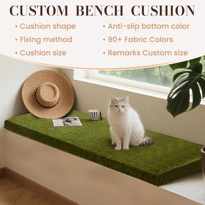 Custom Bay Window Cushions, Window Seat Cushions for Indoor Furniture, Breakfast Nook, Mudroom, Banquette Bench Cushion, Simple and Stylish Herringbone Fabric, Non-Slip & Removable, Pipe Design - color: [Cotton-linen] - Ivory White
