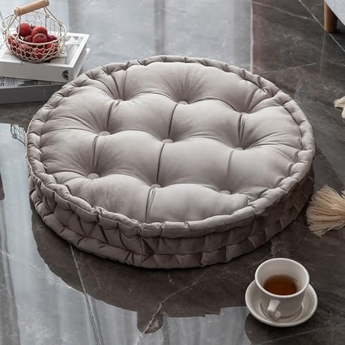 Round Floor Cushion 23.6 Inch Dutch Velvet Tufted Thick, Light Grey | Thick 2.8-Inch Support for Meditation & Yoga, Portable Handle for Living Room Balcony Dorm Tatami Reading Nook - color: Light Grey