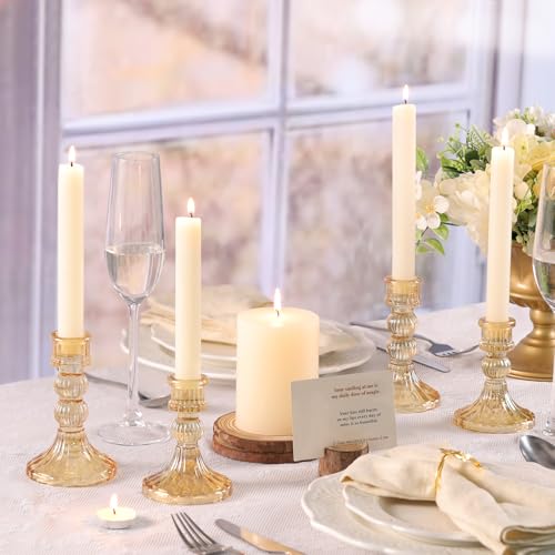 6Pcs Gold Candlestick Holders Set - 4" H & 5" H Striped Taper Candle Holders Bulk, Glass Candle Holders for Wedding, Festival, Party, Table Centerpiece, Gifts - color: Gold, size: Striped Pattern