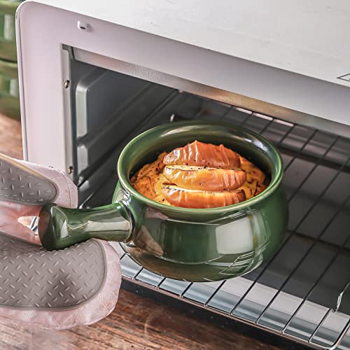 vicrays French Onion Soup Bowls With Handles, 26 Ounce for Soup, Chili, Beef Stew, Chip Resistant, Dishwasher Microwave Safe, Set of 4 (Green) - color: Green