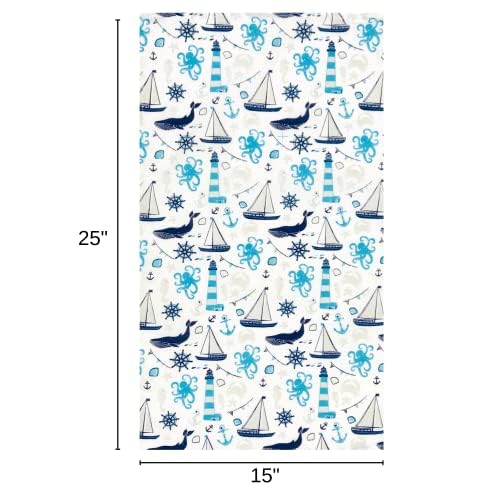 Summer Kitchen Dish Towel Set: Two Lighthouse Ocean Life Design, One Home is Where Your Anchor Drops Set of 3 (Coastal) - color: Coastal Anchor
