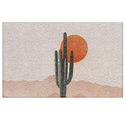 Boho Western Cactus Desert Sun Door Mat, Western Boho Doormat Non-Slip for Front Door Porch Indoor Outside Entrance Entryway, Mid Century Southwestern Nature Landscape Welcome Mat, 17x30 Inch - color: Boho