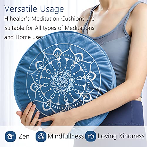Hihealer Meditation Cushion, Traditional Tibetan Meditation Pillow Velvet Cover - Large Floor Cushion Seating for Adults - Yoga Buckwheat Bolster for Women、Moms - color: Restful Light Blues