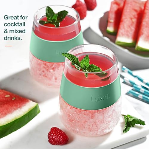 luxail Wine Glasses, Plastic Wine Glasses Set of 2, Wine Gifts, Double Wall Insulated Freezer Tumbler, Stemless Freezer cups for Red and white Wine, 8.5 Oz, Sage Green - color: Sage Green