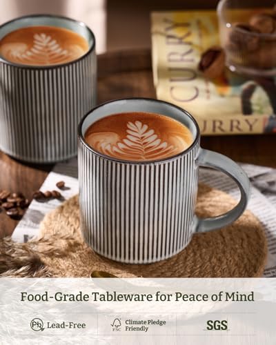famiware Coffee Mug Set of 4, Star 16 oz Large Mugs Cup Set with Handle | Ceramic Mug for Coffee, Latte, Tea, Stackable Drinkware Set, Microwave & Dishwasher Safe, Smoky Blue - color: Smoky Blue, size: 4 Count (Pack of 1)