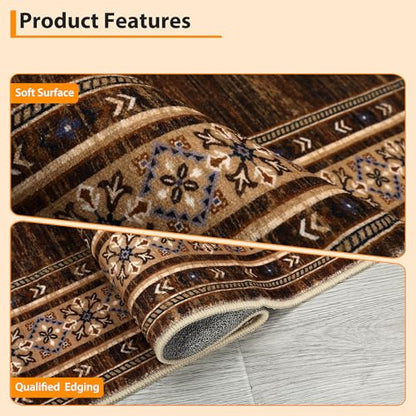 Modern Runner Rugs 2x8 Non Slip Washable Runners for Hallways, Washable Stain Resistant Kitchen Mats for Floor, Foldable Bathroom Area Rugs for Bedroom, Entryway, Hallway, Red Brown | Non Slip Non Shedding Stain Resistant Neutral Textured Solid Foldable S