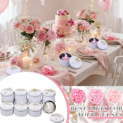 Threlaco 12 Pcs Flower Bridal Candles Set Bridesmaid Gift,Pink Gradient | 2" Wax Scented Candle Bulk, with Dried Flower and Cans, for Wedding Shower Proposal Anniversaries Women Christmas Party Favor - color: Pink Gradient