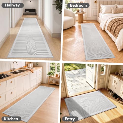 Hallway Kitchen Runner Rug Non-Slip Low Pile Washable Rug Gray 2x5 ft | Soft Entryr Mat Carpet TPR Backing , Thin Profile, Abstract Pattern for Bedroom, Bathroom, Entryway Long Runners, Easy Clean - color: Grey, size: 2' x 5'