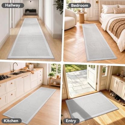Hallway Kitchen Runner Rug Non-Slip Low Pile Washable Rug Gray 2x5 ft | Soft Entryr Mat Carpet TPR Backing , Thin Profile, Abstract Pattern for Bedroom, Bathroom, Entryway Long Runners, Easy Clean - color: Grey, size: 2' x 5'