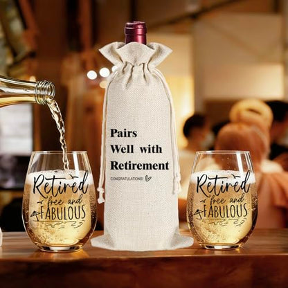 Funny 2026 Retirement Gifts for Women Men | Retirement Wine Glass Retired Free and Fabulous, Funny Birthday Gifts for Retired Friends Teacher Boss Nurses Friends