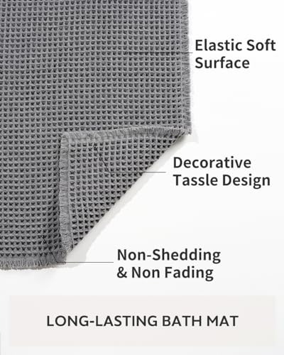 tchdio Waffle Bath Mat, Super Absorbent Non Slip Bath Mat Ultra Soft Bathmat Machine Washable Bath Rugs with Tassels, Beside Tub, 18" x 30" - color: Dark Grey, size: 18" x 30"