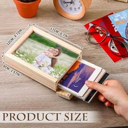 Gerrii Wooden Shadow Photo Storage Frame Box for 4 x 6 in Photo Display, Magnetic Door Store with High Definition Acrylic Postcard Memory Keepsake for 50 Picture Tabletop Housewarming Birthdays Gift