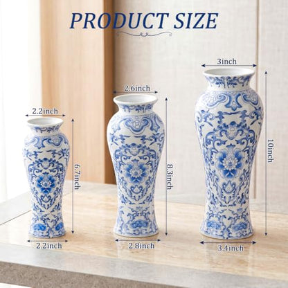 LemonRoad 3 Pack Chinoiserie Vases Porcelain Blue and White Vases for Flowers Pottery Chinoiserie Ceramic Vase for Living Room Mother's Day Decor Table Centerpiece, 6.7", 8.3", 10"(Modern) - style: Modern