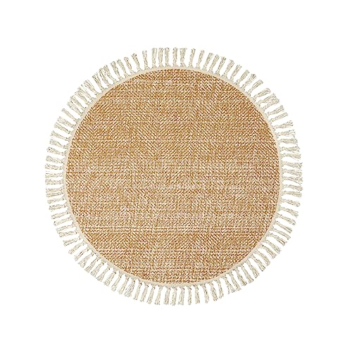 Boho Round Area Rug, Soft Hand Woven Washable Bedroom Carpet 3ft | Modern Farmhouse Bedside Rugs with Tassels, Tan/Cream Circle Nursery Rugs for Living Room Dining Room Table Office - color: Tan/Cream, size: 3' (Round)
