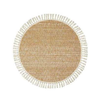 Boho Round Area Rug, Soft Hand Woven Washable Bedroom Carpet 3ft | Modern Farmhouse Bedside Rugs with Tassels, Tan/Cream Circle Nursery Rugs for Living Room Dining Room Table Office - color: Tan/Cream, size: 3' (Round)