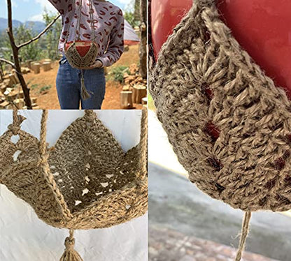 Jute Crochet 30 inch Long Indoor Plant Hanger for 3-inch to 12-inch Pots, Star Hanging Planter Macrame Plant Holder Rope plant Hanger Wall Planter Boho Home Decor Indoor Hook Wall Hanging 1 pack