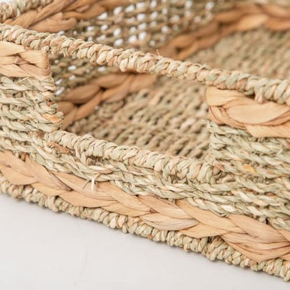 Water Hyacinth Storage Basket - Small Rustic Rectangle Woven basket Organizer with Handle for Home & Office Decor (Hyacinth&Seagrass) - style: Hyacinth&Seagrass