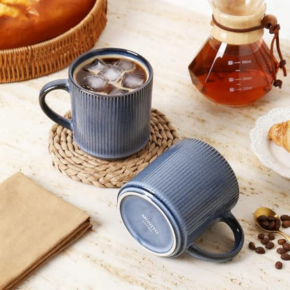 MONITO Coffee Mugs Set of 6, 16 oz Ceramic Coffee Cups with Large Handles | Stoneware Mugs Set Suitable for Lattes, Hot tea, Cappuccinos, Mochas and Cocoa, Microwave & Dishwasher Safe, Deep Blue - color: Deep Blue, size: 6PCS