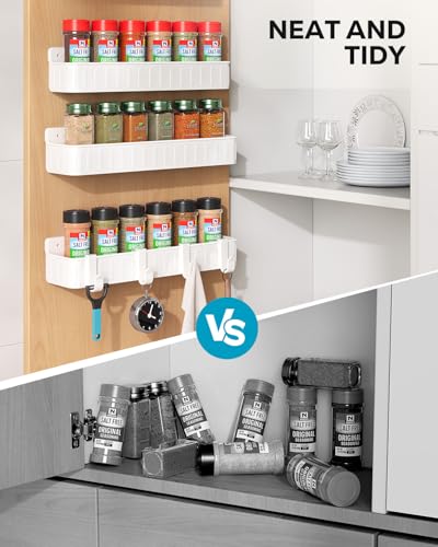 Nieifi Spice Rack Wall Mount, 4 Pack White, 2" Depth, Screw/Adhesive | Wall-Mounted with Removable Hooks Saves Counter Space, Fits 2" Deep Jars, Ideal for Kitchen Cabinets, Pantry Doors, and RVs - color: White