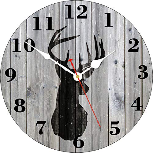 TAHEAT Black Elk Wall Clock, Retro Deer Wooden Clocks, Silent Non Ticking Wall Clock, Easy to Read Decorative Clocks for Kitchen/Living Room/Bedroom, 14 Inch - color: Black Elk Pattern, size: 14 Inch