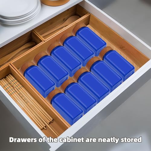 6Pcs 4 oz Square Glass Spice Jars with Label, Empty Spice Containers with Wooden Lids, Square Seasoning Containers and Supplement Set, Small Seasoning Bottles for Salt, Sugar, Pepper (Blue) - color: Blue