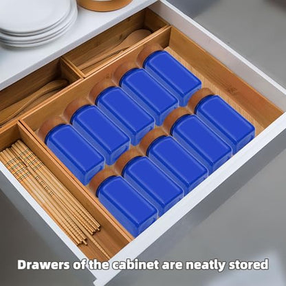 6Pcs 4 oz Square Glass Spice Jars with Label, Empty Spice Containers with Wooden Lids, Square Seasoning Containers and Supplement Set, Small Seasoning Bottles for Salt, Sugar, Pepper (Blue) - color: Blue