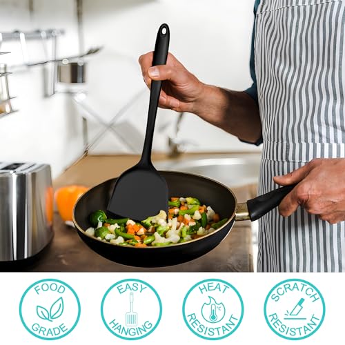 E-far Silicone Cooking Utensils Set, 25 Piece Kitchen Utensils with Holder, Non Toxic Kitchen Tools Spatula, Turner, Spoon, Ladle for Nonstick Cookware, Heat Resistant & Dishwasher Safe - Black - color: Black