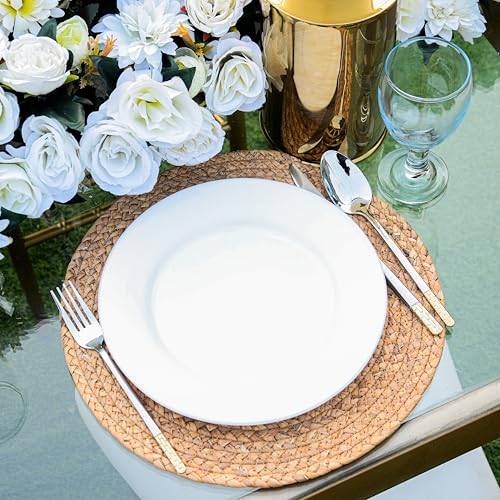 13.5” Woven Placemats, Round Rattan Placemats Set of 6, Natural Wicker Chargers for Dinner Plates, Heat Resistant, Easy to Clean, and Non-Slip – Elegant and Practical Addition to Your Dining Table - style: 13.5" Pack of 6