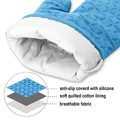 KEGOUU Oven Mitts and Pot Holders 6pcs Set, Kitchen Oven Glove High Heat Resistant 500 Degree Extra Long Oven Mitts and Potholder with Non-Slip Silicone Surface for Cooking (Sky Blue) - color: Sky Blue