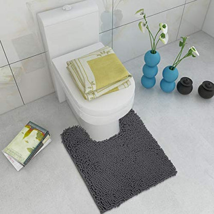 Standard 24"x21" U-Shaped Non-Slip Shaggy Chenille Toilet Contour Bathroom Rug with Water Absorbent, Charcoal Gray - color: Charcoal Gray, size: 24" x 21" (U-Shaped)
