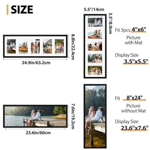 Fixwal 8x24 Collage Picture Frame, Holds Five 4x6 Photos, PVC | Shatter Resistant Plastic Cover, Wall Decor - size: 8x24（5-4x6）