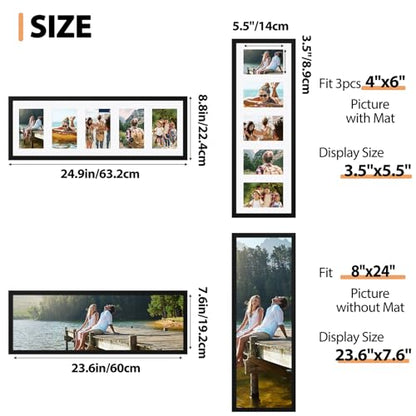 Fixwal 8x24 Collage Picture Frame, Holds Five 4x6 Photos, PVC | Shatter Resistant Plastic Cover, Wall Decor - size: 8x24（5-4x6）