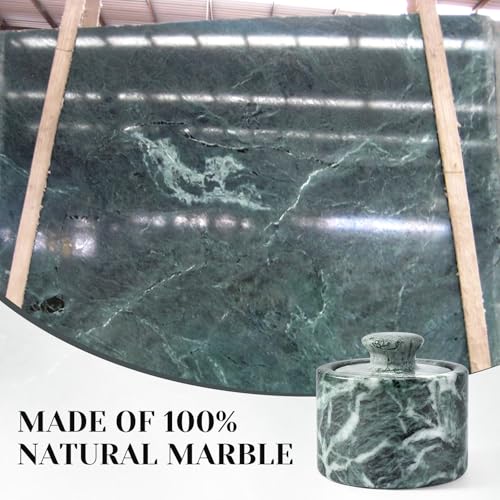 Green Marble Salt Cellar with Lid 3.5", Stone Pepper Container & Spice Jars for Kitchen, Marble Salt and Pepper Holder, Stone Storage Box for Kitchen Counter, Spice Jar (Verde Alpi Green) - color: Verde Alpi Green