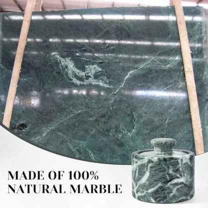 Green Marble Salt Cellar with Lid 3.5", Stone Pepper Container & Spice Jars for Kitchen, Marble Salt and Pepper Holder, Stone Storage Box for Kitchen Counter, Spice Jar (Verde Alpi Green) - color: Verde Alpi Green