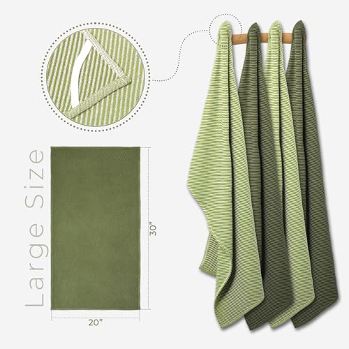 Ossano Kitchen Hand Towels - 4 Pack, (20" x 30") - Extra Soft & Striped - Versatile as, Flour Sack Towels, Kitchen Tea Towel, Dish Drying Towels, Soft Dish Cloths, Sage and Bright Green - color: Sage and Bright Green