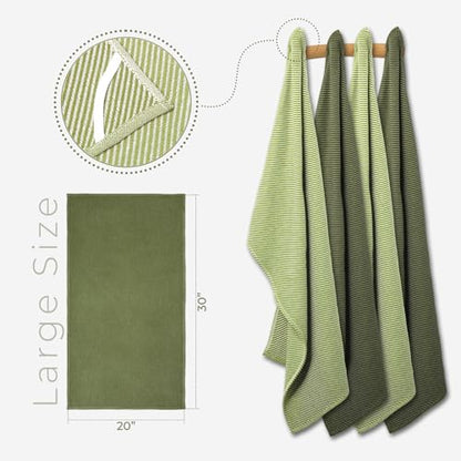 Ossano Kitchen Hand Towels - 4 Pack, (20" x 30") - Extra Soft & Striped - Versatile as, Flour Sack Towels, Kitchen Tea Towel, Dish Drying Towels, Soft Dish Cloths, Sage and Bright Green - color: Sage and Bright Green