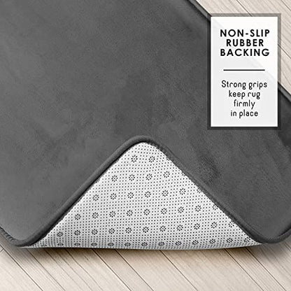 Clara Clark 3 Piece Bathroom Rugs Bath Mat Set, Velvet Memory Foam Bath Mats for Bathroom - Non-Slip, PVC Backing Bath Rugs, Washable - Dries Quickly, Grey - color: Dark Grey