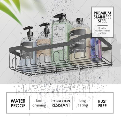 Clara Clark Shower Caddy Adhesive Organizer, Large Capacity Shower Rack, Rustproof Stainless Steel Shelves - color: Grey
