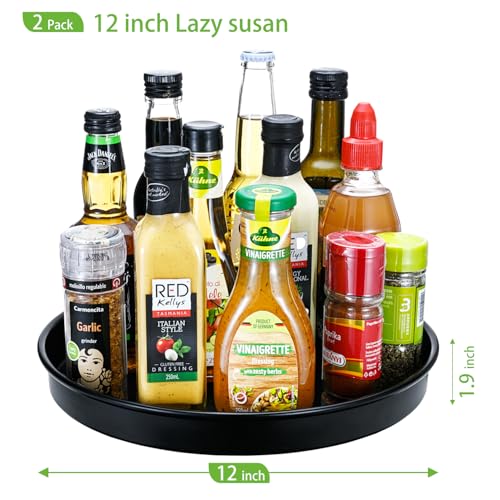 Amolliar Lazy Susan Organizer, 12" Metal Turntable Organizer, Black 2 Pack | Lazy Susan for Cabinet Fridge, Pantry Organizer, Spice Rack Condiment Organizer for Kitchen, Countertop Bathroom Vanity Tray - size: Black 12“ 2Pack