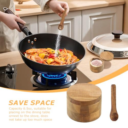 Saycker Wood Salt and Pepper Bowl, with Swivel Lid and Spoon Round Salt Container Spices Storage Box(7cm/2.76inch Dia) - color: S