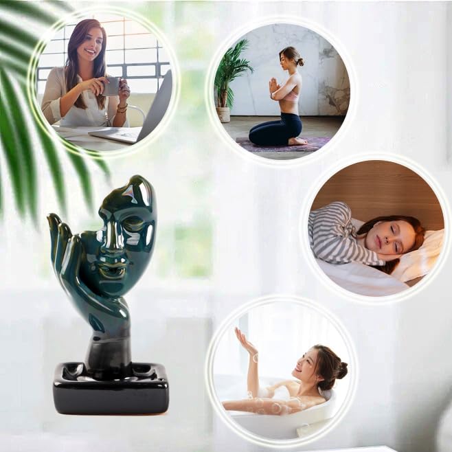 Half Face of Women in Hands Statue Backflow Incense Holder,Waterfall Incense Burner Holder for Sticks Cones Home Office Yoga AI024 - color: Face Statue