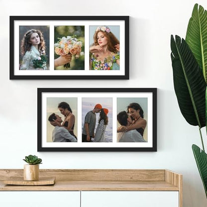 DUENPY 8x16 Collage Picture Frame, 5x7 Collage Picture Frame Displays Three 5x7 inch Photos, or 8x16 (Without Mat) for Available Horizontal Wall Mounting Display and Vertical, Black. | Wall Mount Display, Horizontal & Vertical, 8x14 (Without Mat) Photo Fr