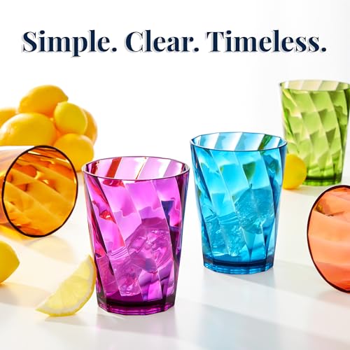 US Acrylic Optix Plastic Reusable Drinking Glasses (Set of 8) 14oz Rocks Cups in Jewel Tone Colors | BPA-Free Tumblers, Made in USA | Top-Rack Dishwasher Safe - size: 14 Ounces