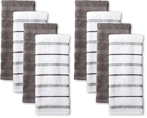 KitchenAid Albany Kitchen Towel 8-Pack Set, Charcoal Grey/White, 16"x26" - color: Charcoal Grey, size: 16"x26" (Pack of 2)